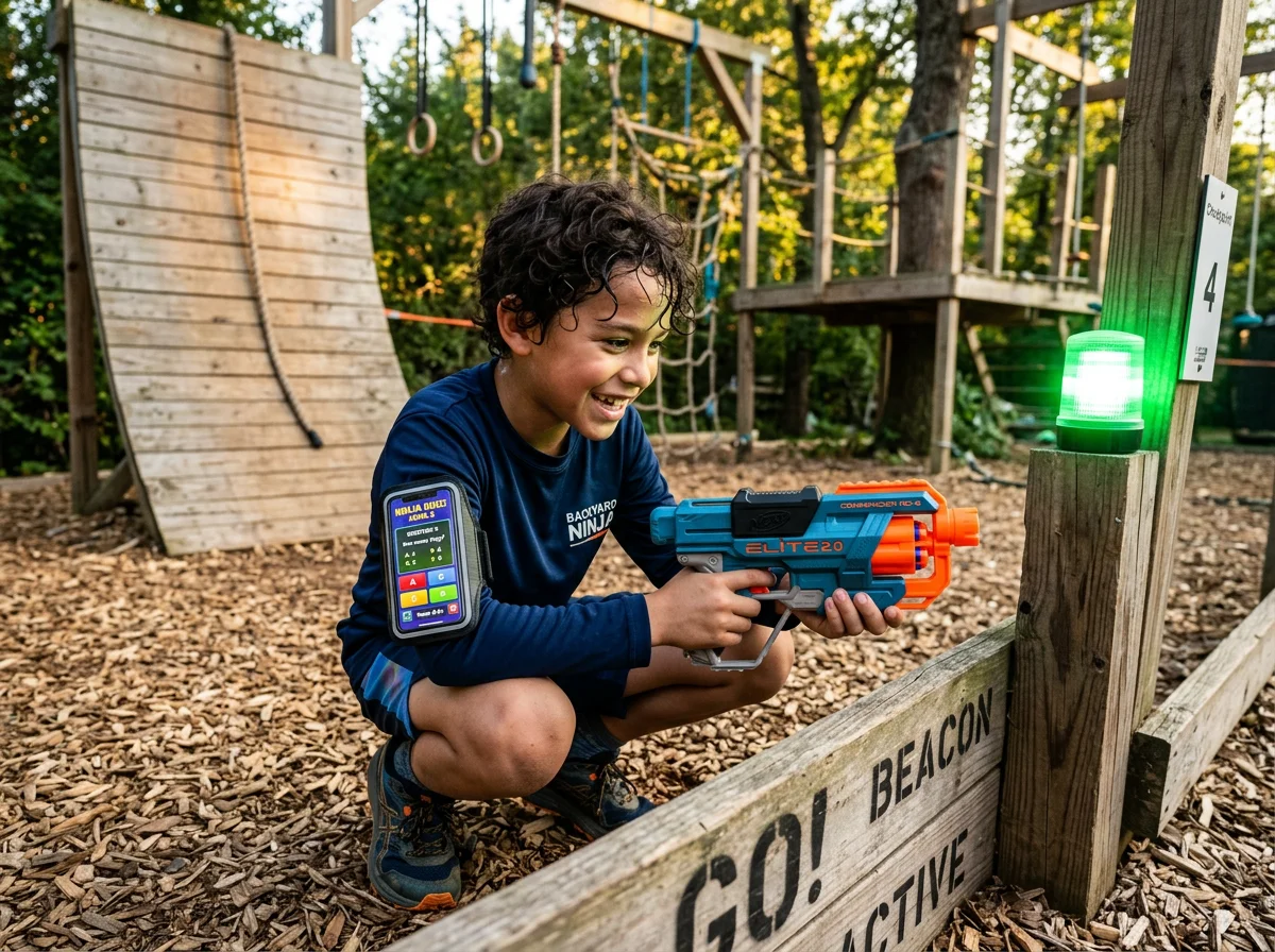 Kid solving a brain challenge at a checkpoint station